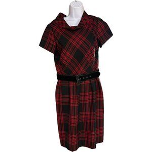 Red & Black Plaid Belted Dress Size 6 By Tahari Arthur S. Levine